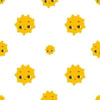 simple seamless pattern with funny yellow suns with face. Cute childish art with sun on white background. Baby design and print, fabric design, wall art, wrapping papper vector
