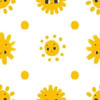 simple seamless pattern with funny yellow suns with face. Cute childish art with sun on white background. Baby design and print, fabric design, wall art, wrapping papper vector