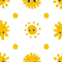 simple seamless pattern with funny yellow suns with face. Cute childish art with sun on white background. Baby design and print, fabric design, wall art, wrapping papper vector