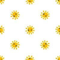 simple seamless pattern with funny yellow suns with face. Cute childish art with sun on white background. Baby design and print, fabric design, wall art, wrapping papper vector