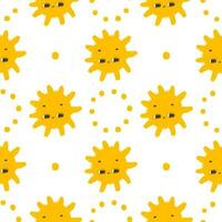 simple seamless pattern with funny yellow suns with face. Cute childish art with sun on white background. Baby design and print, fabric design, wall art, wrapping papper vector