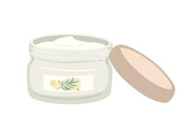 Cream jar isolated on white background. Beauty skin care product package. Organic cosmetic cartoon vector illustration.