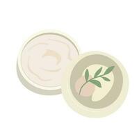 Cream jar isolated on white background. Top view beauty skin care product package. Natural cosmetic flat vector illustration.