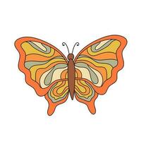 Butterfly isolated on white background. Hippie style groovy vibes 70s 60s style. vector
