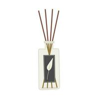 Aroma diffuser bottle with sticks isolated on white background. Aromatherapy hand draw vector illustration. Cozy home.