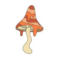 Mushroom in retro cartoon style on white background. Groovy autumn flat vector illustration