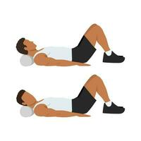 Man doing foam roller neck release exercise. vector