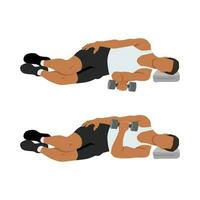 Man doing laying dumbbell internal shoulder rotation. vector