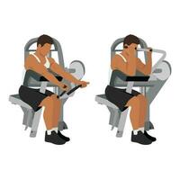 Man doing machine bicep preacher or concentration curls, arm biceps exercise. isolated on white background and layers. Workout character vector