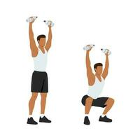 Man doing Overhead water bottle squats exercise. Flat vector