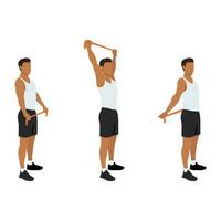Man doing resistance band chest opener stretch exercise vector