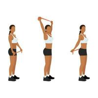 Woman doing resistance band chest opener stretch exercise vector