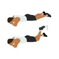 Man doing prone or lying knee bends exercise. Flat vector