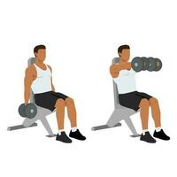 Man doing Seated Dual front raises exercise. vector