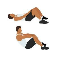 Man doing modified crunches. Abdominals exercise vector