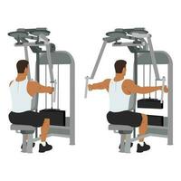 Man doing rear delt machine flyes exercise. vector