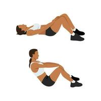 mujer haciendo modificado crujidos abdominales ejercicio. vector