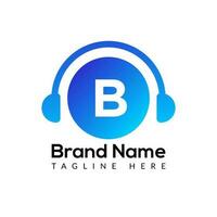 Headphone Template On B Letter.Music And Podcast Logo Design Headphone Concept vector