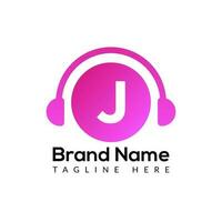 Headphone Template On J Letter.Music And Podcast Logo Design Headphone Concept vector