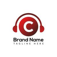 Headphone Template On C Letter.Music And Podcast Logo Design Headphone Concept vector