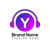 Headphone Template On Y Letter.Music And Podcast Logo Design Headphone Concept vector