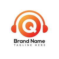 Headphone Template On Q Letter.Music And Podcast Logo Design Headphone Concept vector