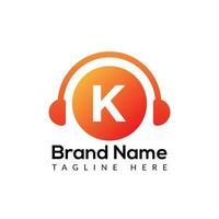 Headphone Template On K Letter.Music And Podcast Logo Design Headphone Concept vector