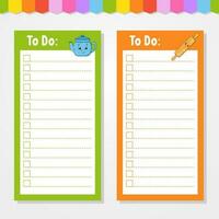 To do list for kids. Empty template. The rectangular shape. Isolated color vector illustration. Funny character. cartoon style. For the diary, notebook, bookmark.