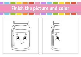 Finish the picture and color. cartoon character isolated on white background. For kids education. Activity worksheet. Vector illustration.