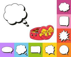 Speech bubble of different shape. With a cute cartoon character. Hand drawn. Thinking balloons. Isolated on white background. Vector illustration.