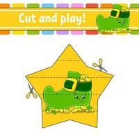 Cut and play. Logic puzzle for kids. Education developing worksheet. Learning game. Activity page. Cutting practice for preschool. Vector illustration.