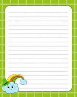 Lined sheet template. Handwriting paper. For diary, checklist, planner, wish list. St. Patrick's day. Vector illustration.