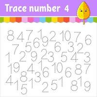 Trace number . Handwriting practice. Learning numbers for kids. Education developing worksheet. Activity page. Vector illustration.