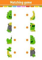 Matching game. Draw a line. Education developing worksheet. Activity page with color pictures. Riddle for children. Cute character. Cartoon style. Vector illustration.