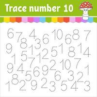 Trace number . Handwriting practice. Learning numbers for kids. Education developing worksheet. Activity page. Vector illustration.