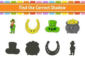 Find the correct shadow. Education developing worksheet. Matching game for kids. Color activity page. Puzzle for children. Cute character. Vector illustration.