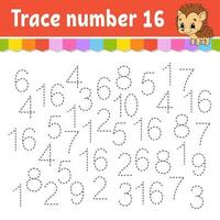 Trace number . Handwriting practice. Learning numbers for kids. Education developing worksheet. Activity page. Vector illustration.