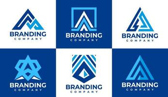 Set of minimalist letter A logo design branding. Modern initial A logo template. vector