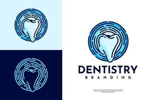 vistoso dental diente aplicación logo diseño. moderno tecnología odontología logo marca. vector