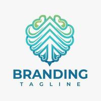 Modern marketing brain logo design template. Human brain arrow logo branding. vector