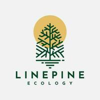 Minimalist line pine tree logo design template. Modern cedar plant logo brand. vector