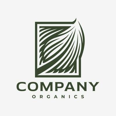 Vintage line leaf logo design template. Retro square eco plant logo brand.