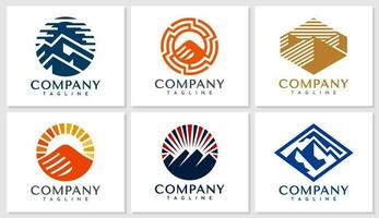 Luxury abstract line mountain peak logo design set. Modern hill logo branding. vector