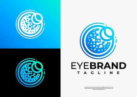 Modern digital eye logo design template. Technology pixel human eye logo brand. vector