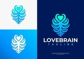 Modern brain heart logo design template. Abstract human love brain logo brand. vector