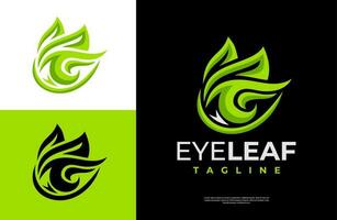 Minimalist flat leaf eye logo design. Modern human nature eye logo branding. vector