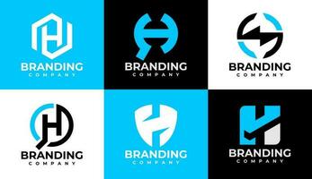 Minimalist letter H logo design template set. Modern initial H logo branding. vector