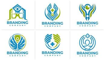 Minimalist human health care logo design set. Modern medical cross logo branding. vector