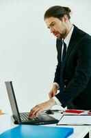 businessman holding a phone telephone office technologies photo