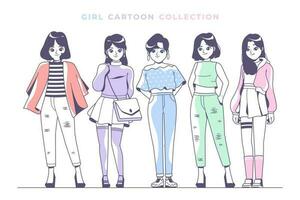 cute girl character collection illustration design vector